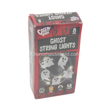 Drewniane ghost Halloween lampy sznurkowe 8 paczki